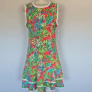Shelby & Palmer Real Teal Time Palm Tree print flare dress-10